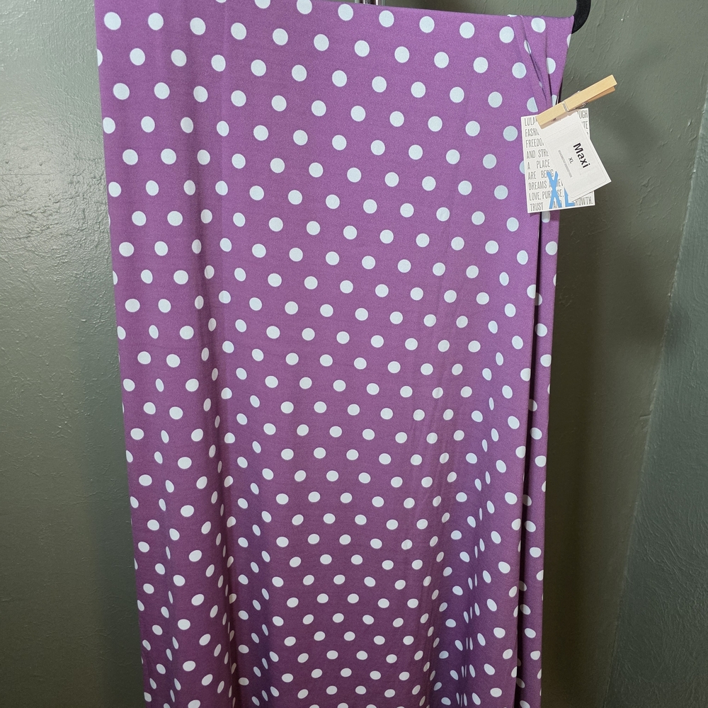 LuLaRoe Maxi Purple Maxi Skirt with White Polka Dots